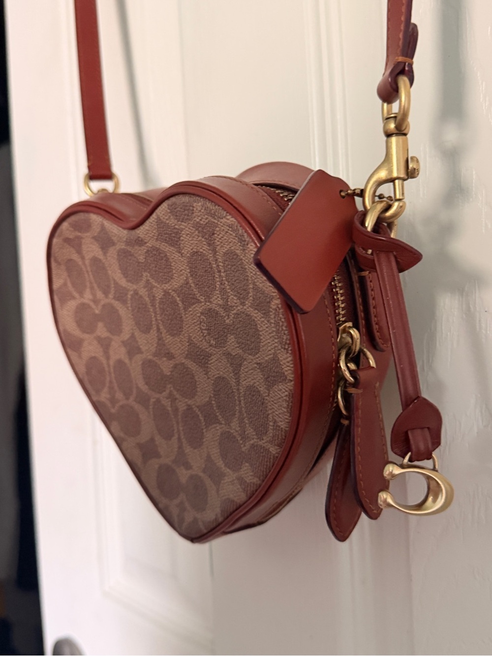 Coach Heart-Shaped Crossbody Bag in Brown and Tan - Picture 2 of 6